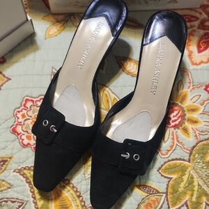 Laura Ashley Black Mules with Buckle Detail